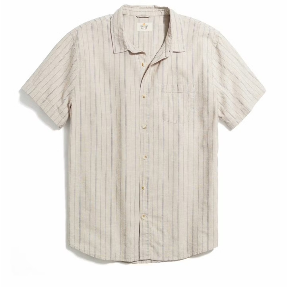 Hemp TENCEL™M Shirt in Khaki/Navy Stripe - Larger / Khaki/Navy Stripe